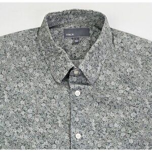 Vince Size Large Mens Gray Floral Long Sleeve Cotton Italian Fabric Shirt
